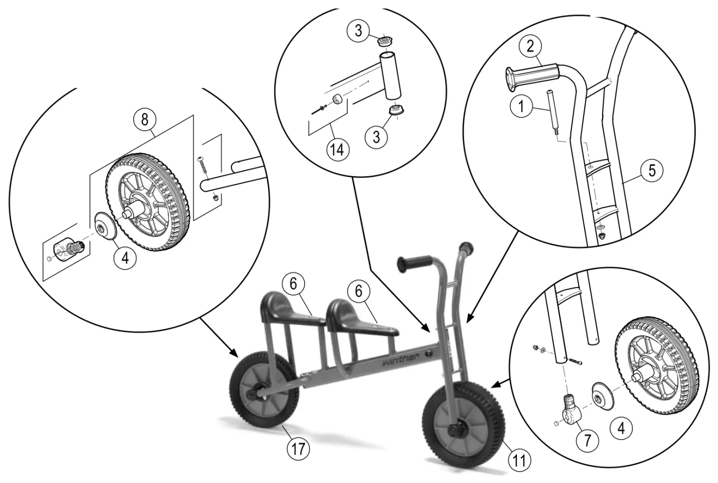 Explosionszeichnung Viking Laufrad Tandem BikeRunner