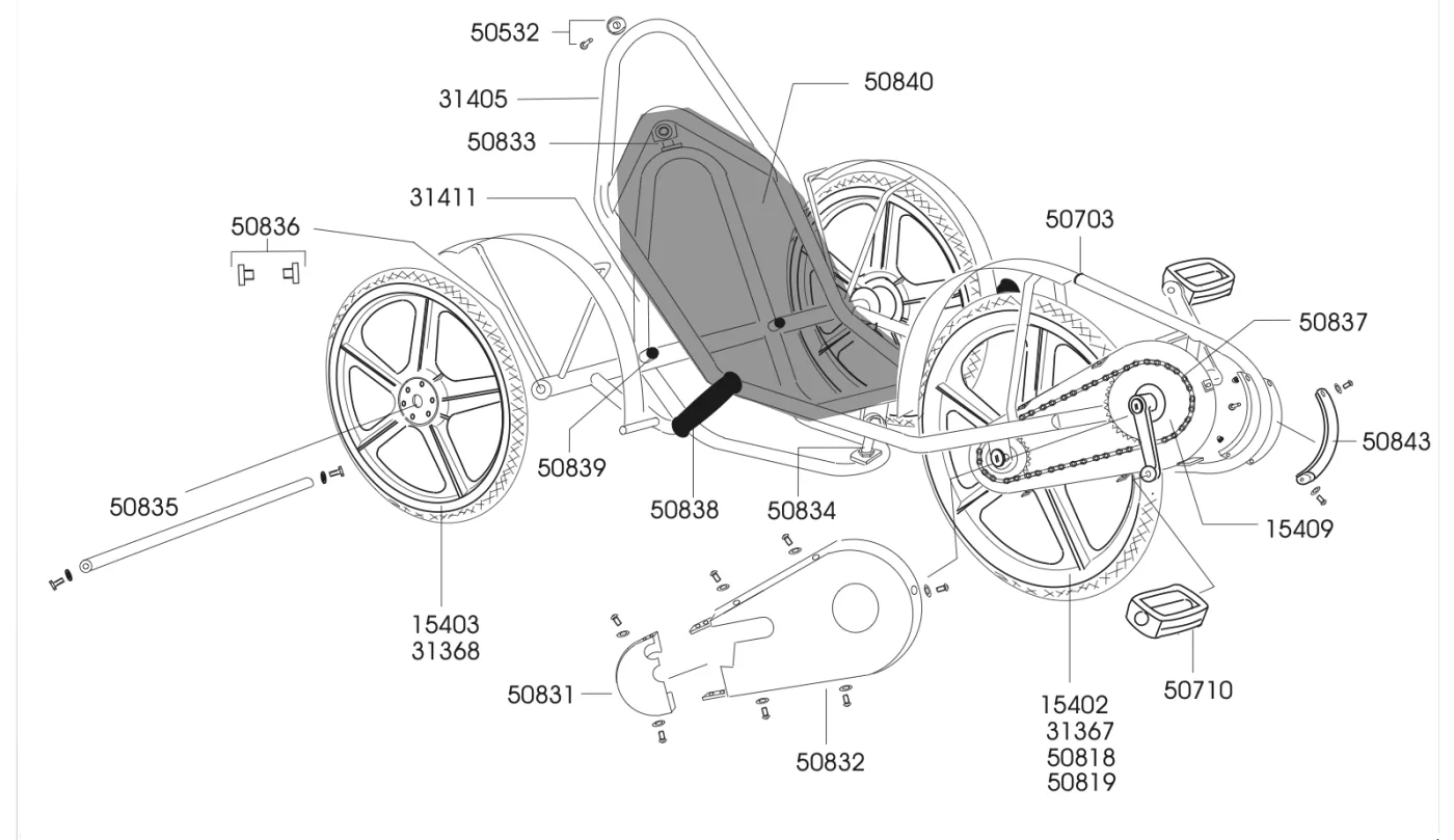 Explosionszeichnung Viking Explorer Gokart mit Kette