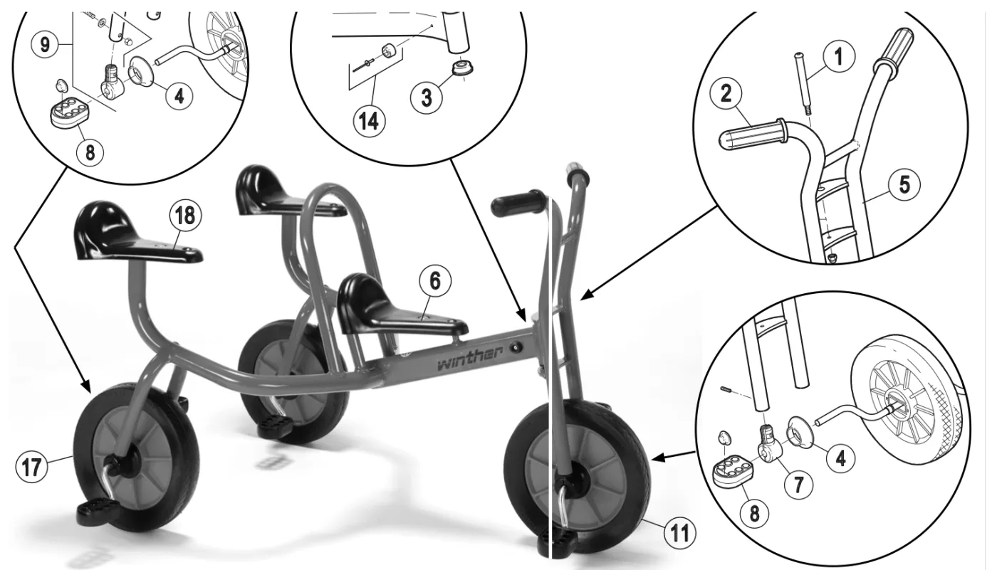 Explosionszeichnung Viking Tandem-Dreirad