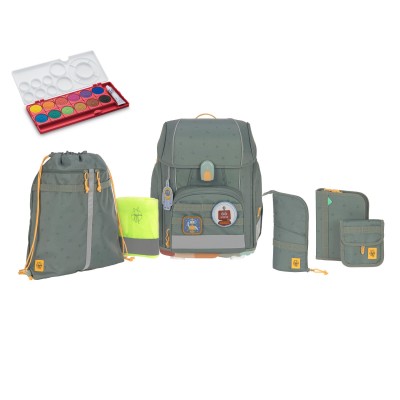 Lässig Boxy Unique Schulranzen Set 7 tlg. Letters Green + gratis Farbkasten
