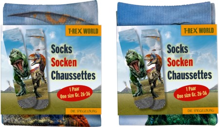 T-Rex World Socken verpackt Vorder- und Rückseite
