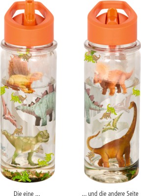 Glitzer Trinkflasche Dino Friends, Ansicht offen und verschlossen