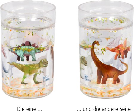 Spiegelburg Dino Friends Glitzerbecher Vordere und hintere Ansicht