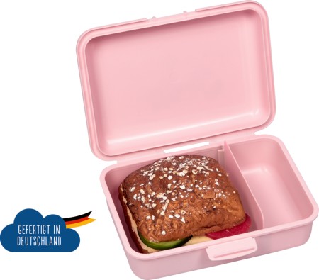 Butterbrotdose Innenansicht, Packbeispiel, mit Trennwand, ohne Inhalt