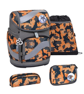 BELMil Schulranzen set Orange Camouflage 5 tlg