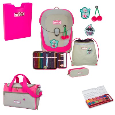 Scout Sunny II Schulranzen Set Pink Cherry 6tlg. + gratis Farbkasten