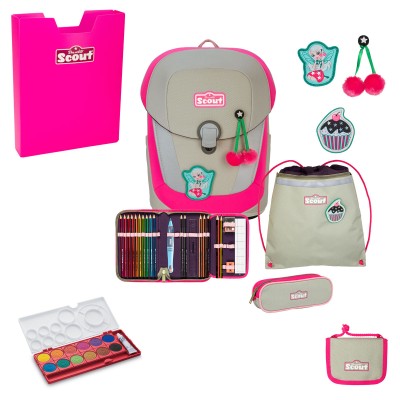 Scout Sunny II Schulranzen Set 2 Pink Cherry 6tlg. + gratis Farbkasten