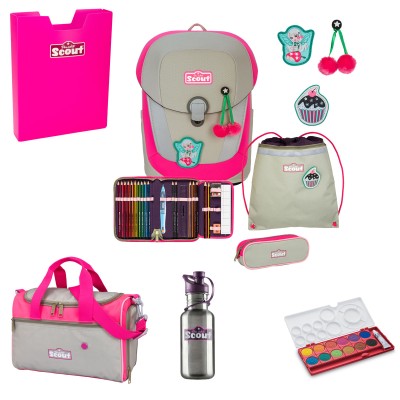 Scout Sunny II Schulranzen Set Pink Cherry 7tlg. + gratis Farbkasten