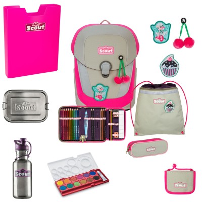 Scout Sunny II Schulranzen Set 2 Pink Cherry 8tlg. + gratis Farbkasten
