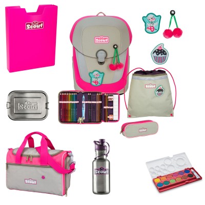 Scout Sunny II Schulranzen Set Pink Cherry 8tlg. + gratis Farbkasten