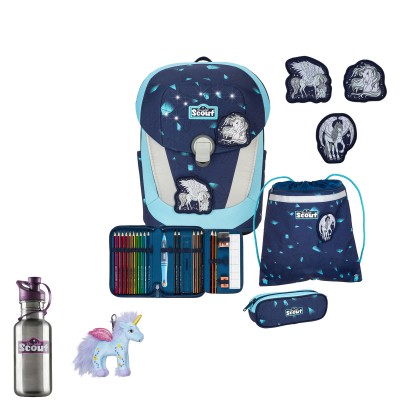 Scout Sunny II Exklusiv Schulranzen Set 2 LED Pegasus 5tlg + gratis Glücksbringer
