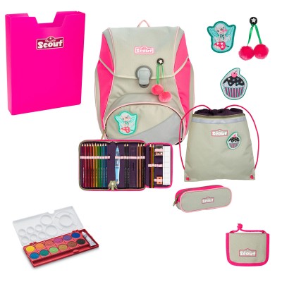Scout Alpha Schulranzen Set 2 Pink Cherry 6tlg. + gratis Farbkasten