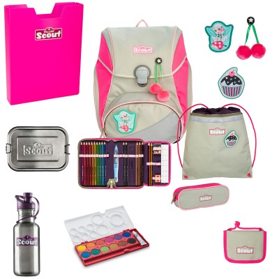 Scout Alpha Schulranzen Set 2 Pink Cherry 8tlg. + gratis Farbkasten