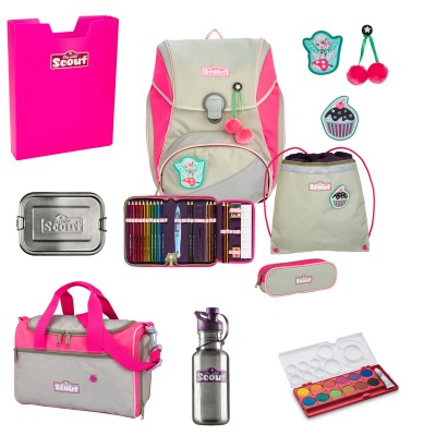 Scout Alpha Schulranzen Set Pink Cherry 8tlg. + gratis Farbkasten