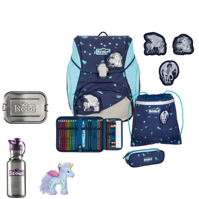 Scout Alpha Exklusiv Schulranzen Set 2 LED Pegasus 6tlg + gratis Glücksbringer