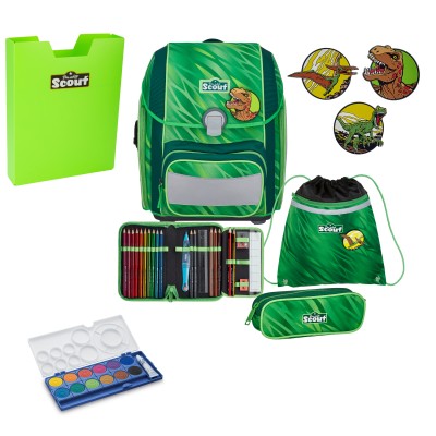 Scout Genius Green Rex Schulranzen Set 5 tlg. + gratis Farbkasten