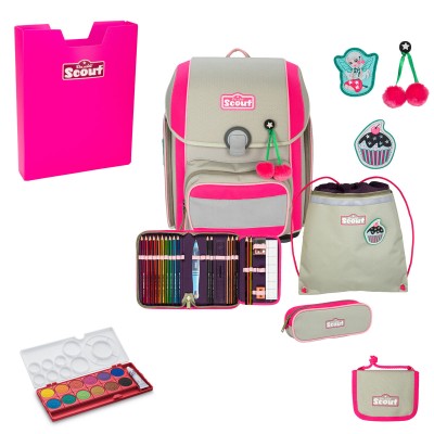 Scout Genius Schulranzen Set 2 Pink Cherry 6tlg. + gratis Farbkasten