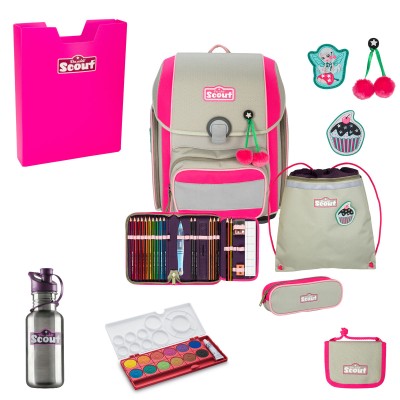Scout Genius Schulranzen Set 2 Pink Cherry 7tlg. + gratis Farbkasten