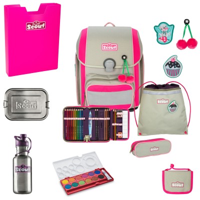 Scout Genius Schulranzen Set 2 Pink Cherry 8tlg. + gratis Farbkasten