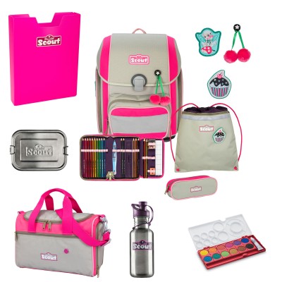Scout Genius Schulranzen Set Pink Cherry 8tlg. + gratis Farbkasten