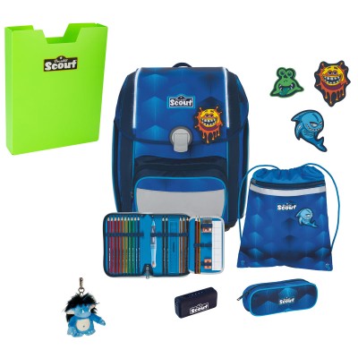 Scout Exklusiv Genius Safety Light Funny Freaks Schulranzen Set 5tlg. + gratis Glücksbringer