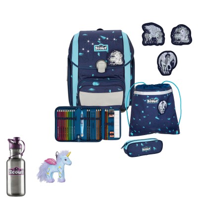 Scout Genius Exklusiv Schulranzen Set 2 LED Pegasus 5tlg + gratis Glücksbringer