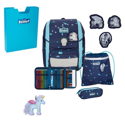 Scout Exklusiv Genius LED Pegasus Schulranzen Set 5tlg. + gratis Glücksbringer