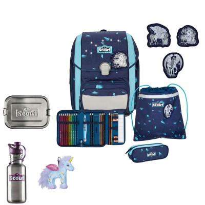 Scout Genius Exklusiv Schulranzen Set 2 LED Pegasus 6tlg + gratis Glücksbringer