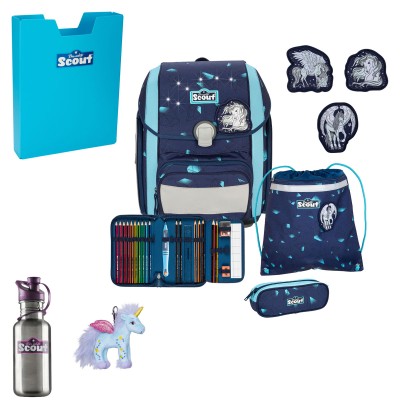 Scout Exklusiv Genius LED Pegasus Schulranzen Set 6tlg. + gratis Glücksbringer