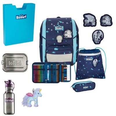 Scout Exklusiv Genius LED Pegasus Schulranzen Set 7tlg. + gratis Glücksbringer