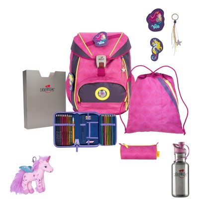 DerDieDas Schulranzen ErgoFlex Superflash Pink Mermaid Set 6tlg. + gratis Glücksbringer