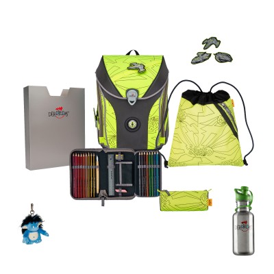 DerDieDas Schulranzen Ergoflex Max Superflash Neon Fighter Set 6tlg. + gratis Glücksbringer