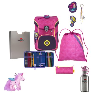 DerDieDas Schulranzen Ergoflex Easy Superflash Pink Mermaid Set 6tlg. + gratis Glücksbringer