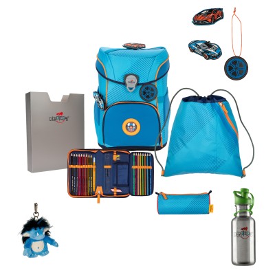 DerDieDas Schulranzen Ergoflex Easy Superflash Supercar Set 6tlg. + gratis Glücksbringer