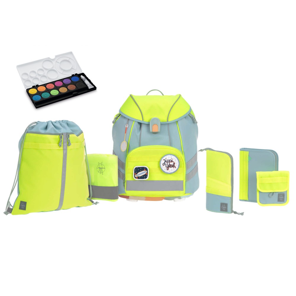 Lässig Schulranzen Set unique blue neon gelb Set 7 tlg Lässig Schulranzen Set unique blue neon gelb Set 7 tlg