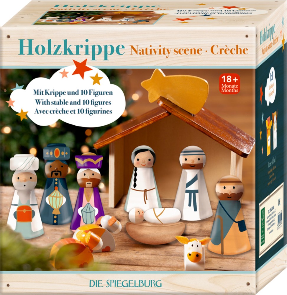 Holzkrippe Wichtelzauber in Verpackung