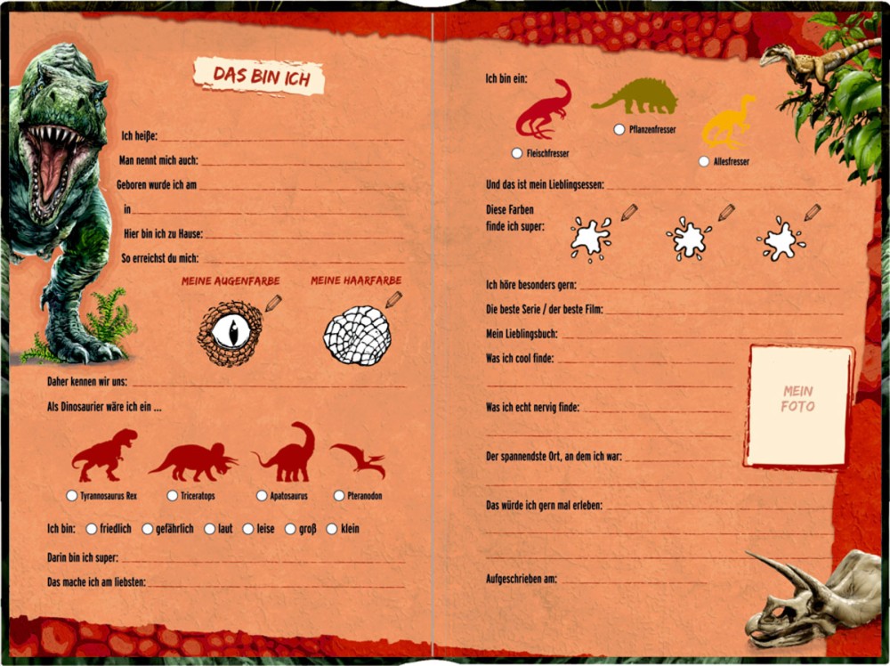 Freundebuch T-Rex World Freundebuch Innenansicht