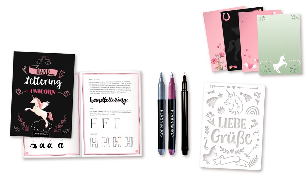 Inhalt Hand-Lettering-Set Unicorn