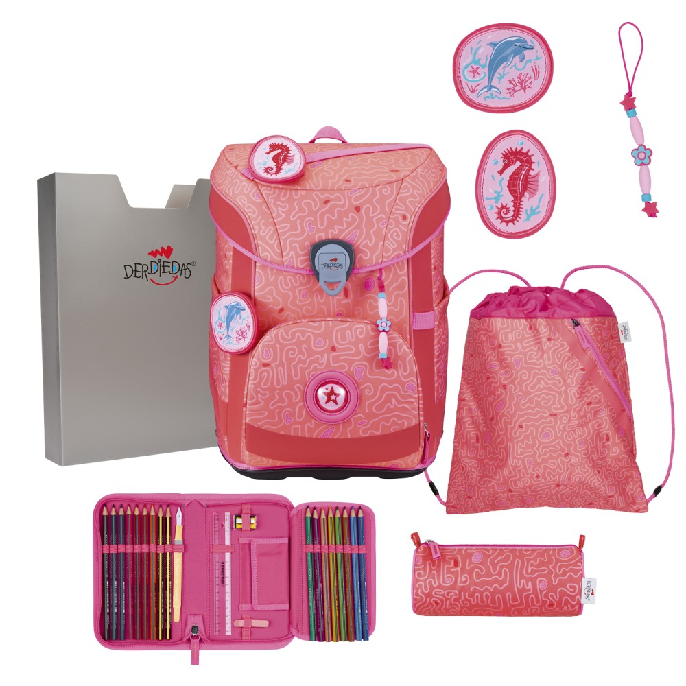 DerDieDas Schulranzen Easy mit Buttons Coral Reef