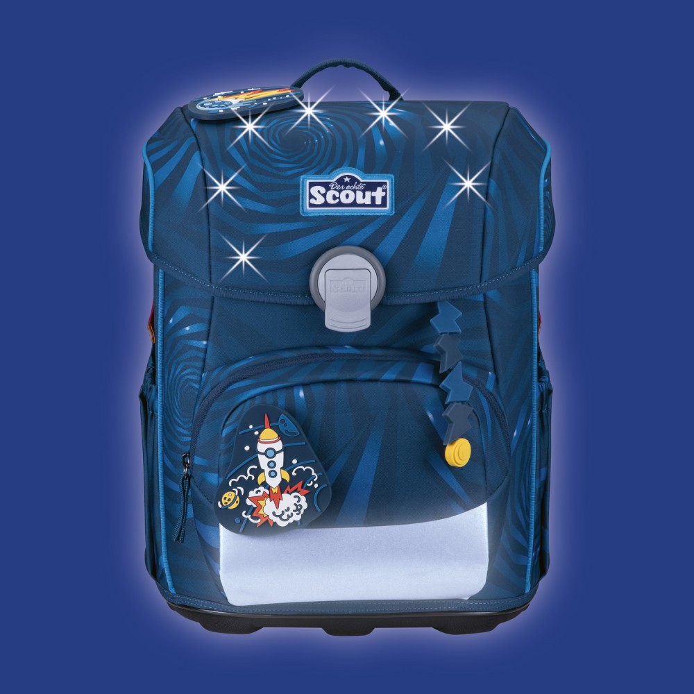 Scout Neo Rocket Rider leuchtet mit Lichtleitern und retroreflektierenden Flächen im Dunkeln Scout Neo Rocket Rider leuchtet mit Lichtleitern und retroreflektierenden Flächen im Dunkeln