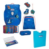 Scout Exklusiv Alpha Superflash Blue Dino Schulranzen Set 5tlg. + gratis Farbkasten