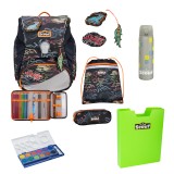 Scout Exklusiv Alpha Safety Light Flames Schulranzen Set 7tlg. + gratis Farbkasten