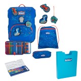 Scout Exklusiv Neo Superflash Blue Dino Schulranzen Set 5tlg. + gratis Farbkasten
